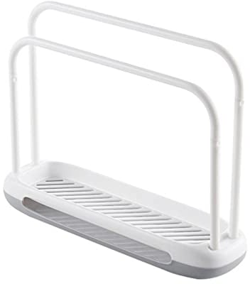 WANAONE Dishcloth Rack Plastic Sponge Holder, Brush Soap Drainer Tray Organizer Stand for Sponge, Dish Cloth(White)