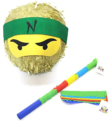 Nislai® Ninja Pinata Set | Ideal für die Ninja Party | Geschenk für Geburtstag | Inkl. Stock & Augenmaske | Farbe zur Auswahl: Grün, Schwarz, Blau, Rot, Gold (Gold)