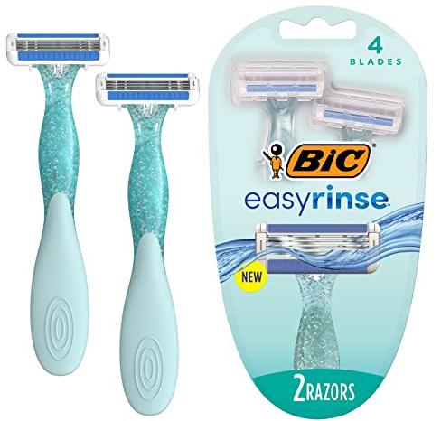BIC EasyRinse Anti-Clogging Women's Disposable Razors for a Smoother Shave With Less Irritation*, Easy Rinse Shaving Razors With 4 Blades, 2 Count