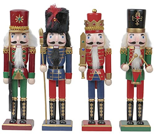 TIENDA EURASIA - Pack de 4 Muñecos Cascanueces Navidad, Soldaditos de Madera, Decoracion Navidad, Todos los Soldados Cascanueces Poseen Accionador de Boca, Muñecos Navidad Decoracion (Modelo 2)