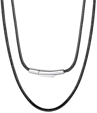 ChainsPro Leather Necklace Cord for Men, Black/Brown Waterproof Braided Wax Rope Chain with Stainless Steel Snap Clasp, 1.5/2/3mm Width Leather Cord Chain with Length 16-30, Send Gift Box