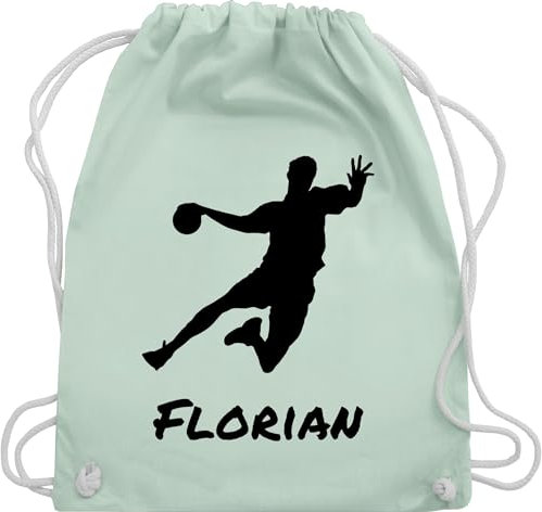 Turnbeutel Rucksack - Geschenke Handball Zubehör - Handballer Silhouette mit Name - Unisize - Pastell Grün - für tasche personalisiertes beutel turnsack stoffbeutel sportbeutel turnsackerl