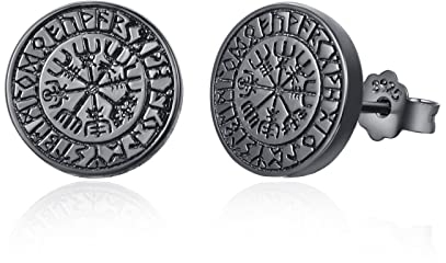 Viking Rune Ohrstecker 925 Sterling Silber Schwarz Valknut Ohrstecker Wikingerschmuck für Männer Frauen