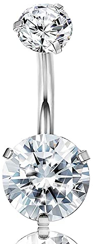 Sllaiss 14G Bauchnabelpiercing 925 Sterling Silber Nabelpiercing für Frauen Rund Zirkonia Nabelring Weißgold Bauchnabel Piercing Schmuck Körperschmuck