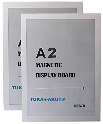 TUKA-i-AKUT 2st. A2 Info-Rahmen Selbstklebend mit Magnetverschluss, Einstecktasche Infotasche Blatthalter, Schnelles Wechseln von Aushängen, Aufklappbarer Magnetrahmen Farbe Silber, TKD8400-A2-2x