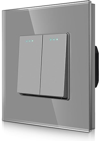 CNBINGO Rocker - Interruttore della luce a 2 vie, in vetro, moderno pannello da parete con punti luminosi, colore: grigio