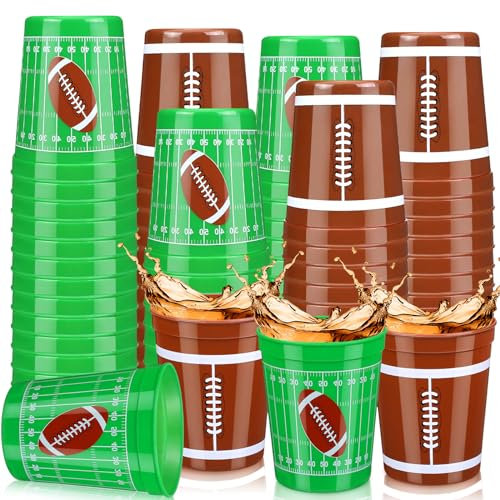 Norme 24 Pcs Football Thickened Plastic Cups Bulk Reusable Cups Football Party Supplies Tableware Drink Cup 16 oz Ball Design Cups for Birthday Party Decoration Events Family Dinner