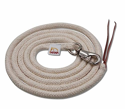 Amesbichler Reitsport AMKA - Corda per pavimento in cotone + scacciatoia in pelle naturale, 3 m, con corda western Bull Snap