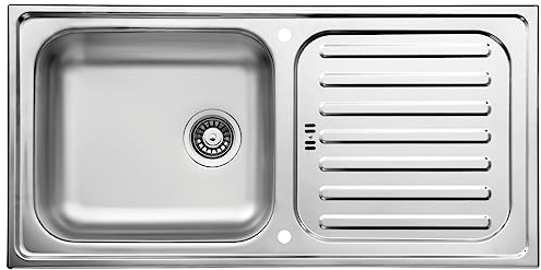 Respekta Riverside Fregadero de acero inoxidable/Fregadero empotrado de 1 cubeta de 100 x 50 cm/Apto para bases a partir de 60 cm de ancho