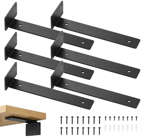 HSEAMALL 6 stück Regalhalterung Schwarz Schwerlastregal 10 Inch 25cm Wandhalterung Regal Schwerlast Regalwinkel Regalträger L Bracket Wandträger Regal winkel Tragkraft 75 KG