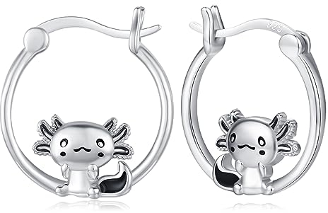 Axolotl-Creolen aus 925er-Sterlingsilber, niedlicher mexikanischer Axolotl-Ohrring, hypoallergen, empfindliche Ohren, Schmuck, Geschenke für Frauen