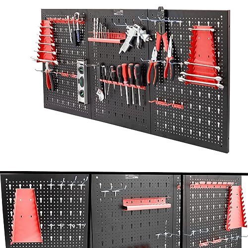 BITUXX Dreiteilige Werkstatt Organizer Lochwand, Rot | Werkzeugwand, Lochplatte, Werkzeugregal, Wandhalterung, Metall
