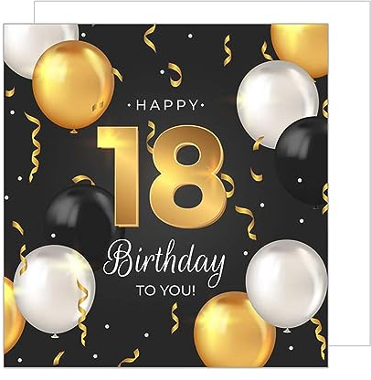 Edition Seidel Premium quadratische Glückwunschkarte zum 18. Geburtstag mit Umschlag. Geburtstagskarte Happy Birthday Karte Billet Mann Frau Luftballons Gold (GZQ105-18)