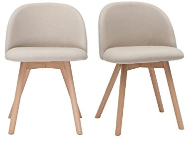 Skandinavische Stühle mit naturfarbenem Stoff und massivem Buchenholz (2er-Set) Celeste