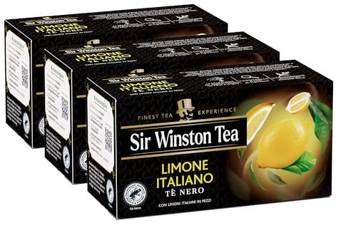 Sir Winston Tea, Tè Nero Limone Italiano, 60 Filtri (3 Confezioni da 20 Filtri), Gusto Dolce e Agrumato, Con Veri Limoni Italiani, Certificato RFA, Senza Lattosio, Glutine e Allergeni