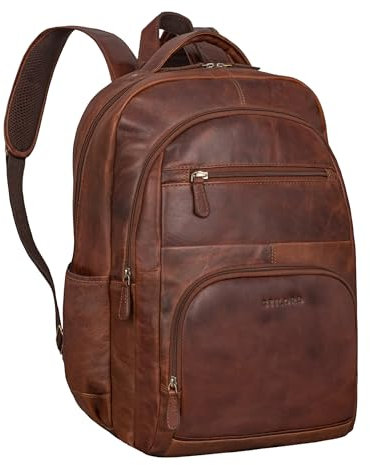 STILORD 'Pierre' Leather Business Backpack Ladies and Men Work Backpack Large Laptop Backpack 15.6 Inch Hand Luggage Backpack Laptop Rucksack, Colour:Cognac-Brown