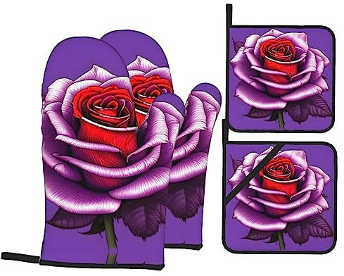 Ensemble de gants de cuisine et maniques Fuchsia Rose – Moufles résistantes à la chaleur, parfaites pour la cuisine à la maison et à l'extérieur