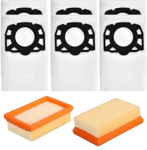 Dust Bag Filter Accessories Kit for Karcher WD4 WD5 WD6 WD5P WD6P Premium MV4 MV5 MV6 Wet & Dry Vacuum Cleaner Replacement Parts (6 Dust Bags + 2 HEPA Filters)