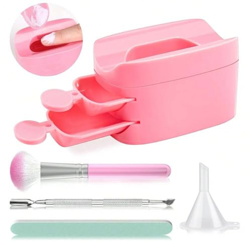 Dip Powder Nail Kit, 5 Pcs Dip Powder Recycling Tray System for Dipping Powder Starter Kit, Portable Powder Nails Dipping Powder Collector for Nail Art and French Manicure Kit (Pink)