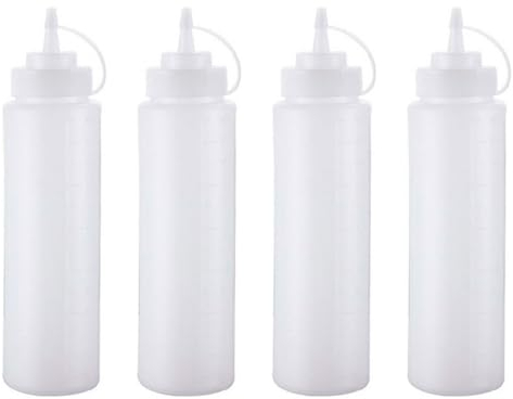 Acan Tradineur - Pack de 4 Botellas de plástico rellenables para Servir Salsas, dispensador de aliño Reutilizable, Ketchup, Mostaza, Aceite, Fabricado en España - 1 litro