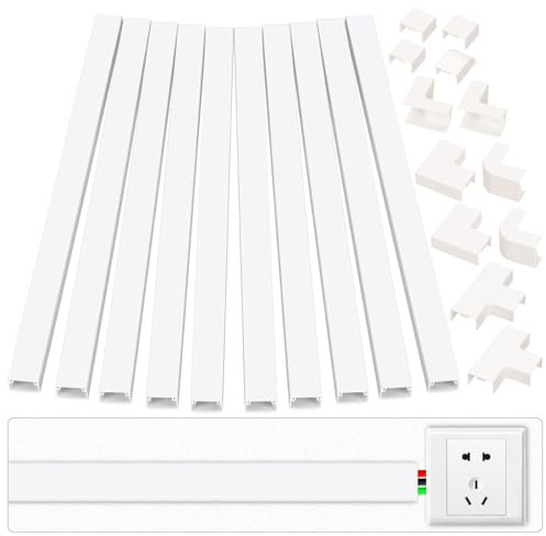Keadic 22Pcs Schnur Abdeckung Rennbahn Kit, L15.7in W0.95in H0.55in Lackierbarer Kabel Concealer, TV Schnur Hider für Wand Montiert und Draht Management