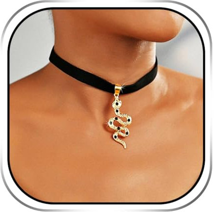 Handcess Punk Schlange Halskette Gold Schlange Choker Halskette Schwarz Gothic Samt Halsketten für Frauen