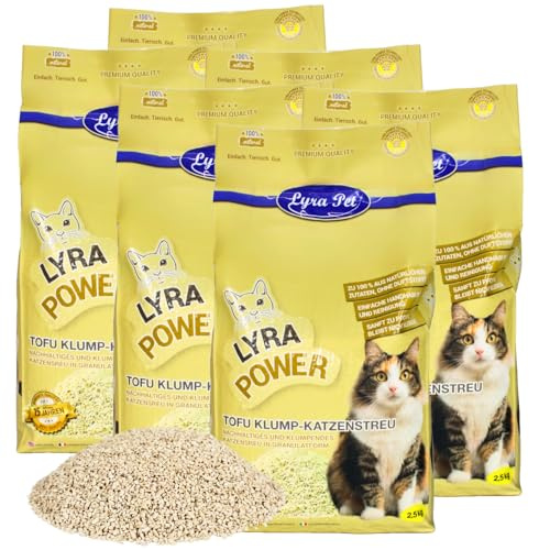 Lyra Pet® 15 kg Tofu Katzenstreu klumpend Naturprodukt staubfrei ohne Duft | Parfümfreie Klumpstreu - 300 % Saugkraft - Umweltfreundlich aus Erbsenprotein - Auch für empfindliche Katzen - Staubfrei