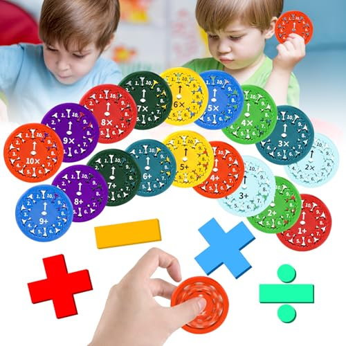 Sprifityy 18 Stück Mathe Fidget-Spinner,Handspinner sensorisches Spielzeug,Fidget-Lernspielzeug,Mathe Fakten Fidget Spinner,interaktives Lernspielzeug (Addition,Subtraktion,Multiplikation,Division)