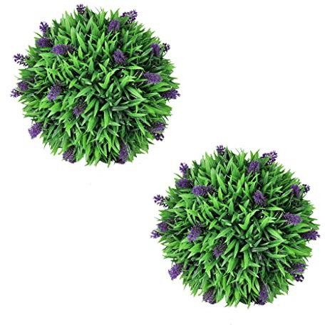 LXYZWRW Dekor 2er Set Buchsbaumkugel künstlich mit Lavendel 30cm Kunstflora