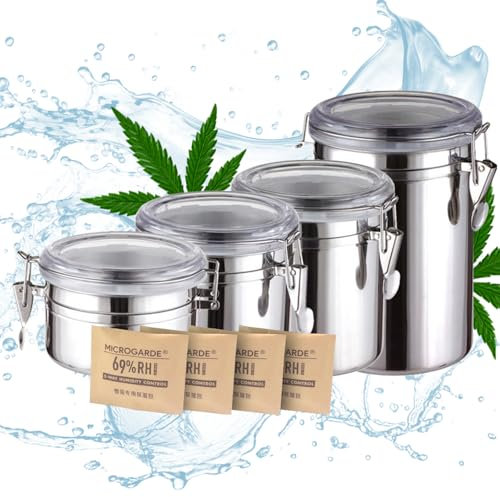 RichLuck 4x Edelstahl Kräuter Aufbewahrungsdose I Größe 4 Luftdichte Behälter für Kräuter +4 Pack Feuchtigkeitsregulierung mit 69% I Vorratsdosen mit Deckel Luftdicht für alle Trockenen Lebensmittel