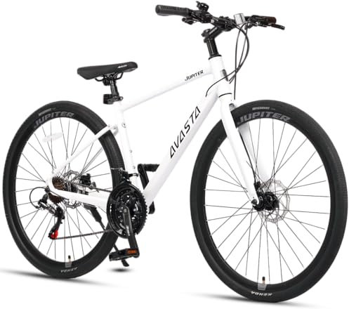AVASTA Adults Road Bike 700C Wheels, 21 Speed Gears Bicycle with Rigid Fork & Dual Disc Brake for Men Women, 50cm, White