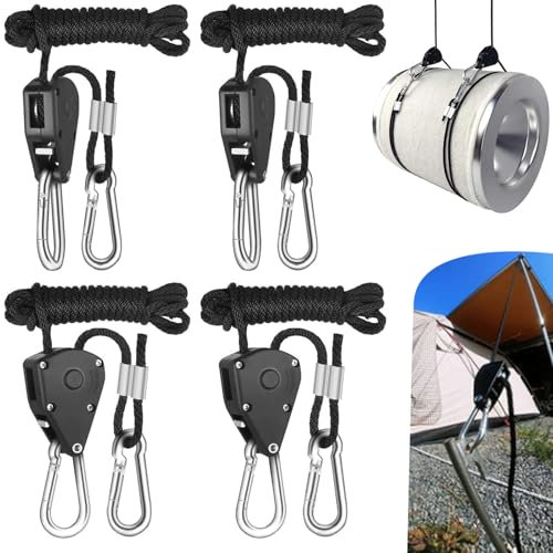 4 cricchetti a cricchetto da 1/8 pollici con gancio, corda regolabile, a cricchetto da 2 m, adatto per piante, ventilatori e luci, per piante