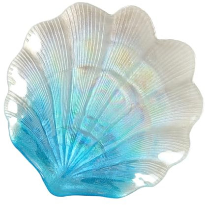 BESTYASH Schmuckablage in Muschelform Aus Glas Dekoratives Tablett Für Schmuck Blau Schmuckhalter Für Schreibtisch Home Plate