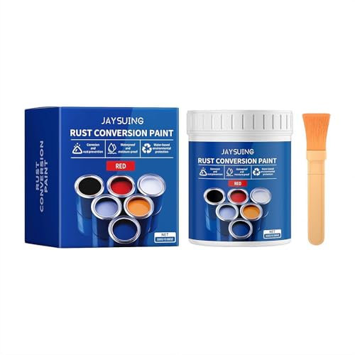 Wetterfeste Rostumwandlerfarbe für Metall, Rostumwandler für Metall, Rostentferner für Metall & Grundierung, Rostumwandlungsfarbe Rostentferner für Metall, Metallfarbe auf Wasserbasis mit Pinsel (Rot)
