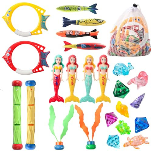 24pzas Juguetes Buceo Niños, Juego Juguetes Buceo, Sirenas Buceo, Anillos Buceo, Palos Buceo, Algas Marinas, Gemas, Torpedo, Bolsa CordóN, Para Playas Aire Libre, Regalo Para Fiesta En Piscina