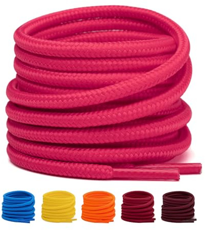 Stepace Lacci per Scarpe Rotondi [ 2 Paia ] Stringhe Robuste e Resistenti - per Scarpe Da Montagna e Da Trekking, Stivali - Diametro 4mm Rosso Rosa 91
