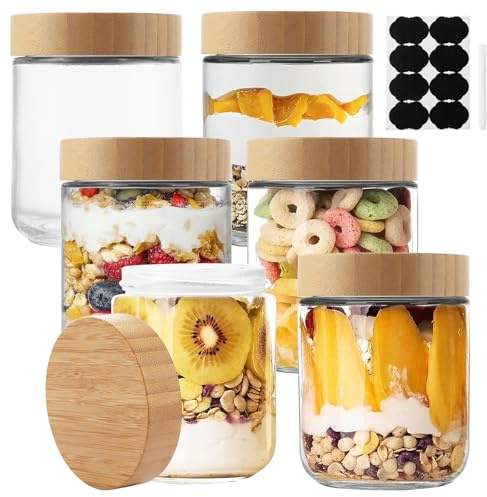 VIDETOL Overnight Oats - Lot de 6 bocaux en verre avec couvercle à visser - 500 ml - Pour confiture, milkshake, salade