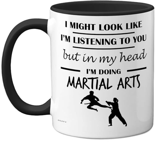 Stuff4 Tasse mit Aufschrift In My Head, lustiges Geschenk für Kampfsport-Liebhaber, Männer und Frauen, 325 ml, Premium-Keramik, spülmaschinenfest, schwarzer Griff, Tasse