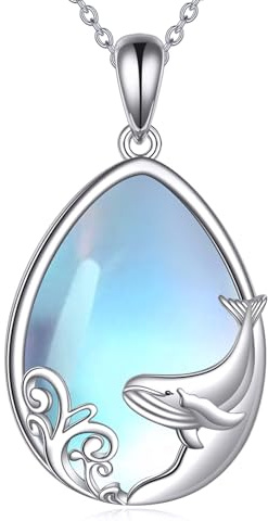 YFN Wal Kette 925 Sterling Silber Wal Halskette Ozean Anhänger Mondstein Schmuck Geschenke für Damen Mutter