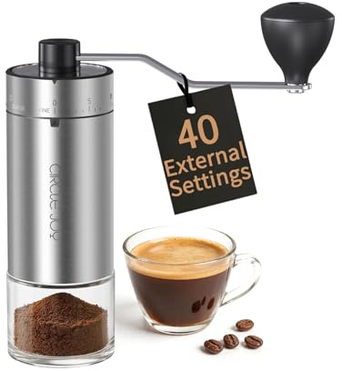 CIRCLE JOY Manual Coffee Grinder with 40 Gear Settings, Stainless Steel | High Precision Conical Burr Portable Hand Coffee Bean Mill for French Press/Pour Over/Moka Pot, for Home, Office & Travel
