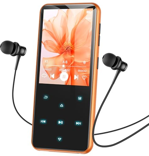 AGPTEK 64GB MP3 Player Bluetooth 5.3 mit 2,4 TFT Farbbildschirm, HiFi Musik Kinder MP3 Player mit Lautsprecher, Touch-Tasten, FM-Radio, E-Book, Aufnahme, Unterstützung bis zu 128 GB, Orange