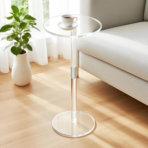 aleawol Beistelltisch Acryl Transparent Rund 25cm, Hoch 54cm | Kleiner Couchtisch, Moderner Beistelltisch Rund Getränketisch für Schlafzimmer, Wohnzimmer, Badezimmer
