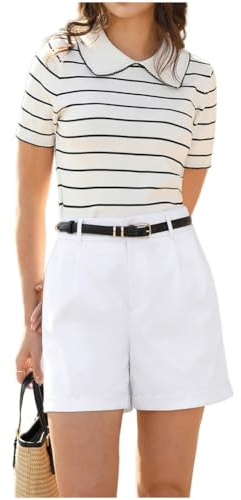 Belle Poque Women's Women Cotton Shorts Summer High Waist Straight Leg Casual Elastic Waist Chino Shorts with Pockets