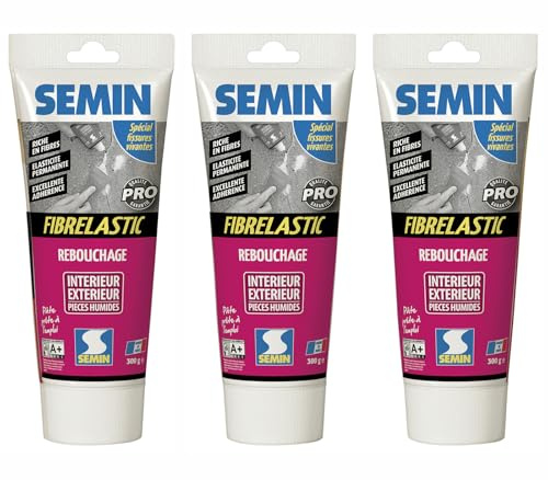 SEMIN Enduit de Rebouchage Élastique Fibrelastic 3 x 300 gr – Fissures Vivantes Mur & Plafond, Enduit Fibre de Verre Intérieur/Extérieur, Rebouchage Flexible Multi-Supports, Qualité Professionnelle