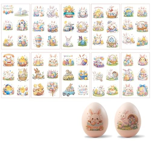 10PCS Aufkleber Ostern Eier Tattoos, Rub On Sticker für Ostereier, Osterhasen Ostereier Sticker Ostern Tattoo, Ostersticker Bunt, Oster Aufkleber, Abziehbilder Eier Dekorieren, Eierfolie Bemalen (A)