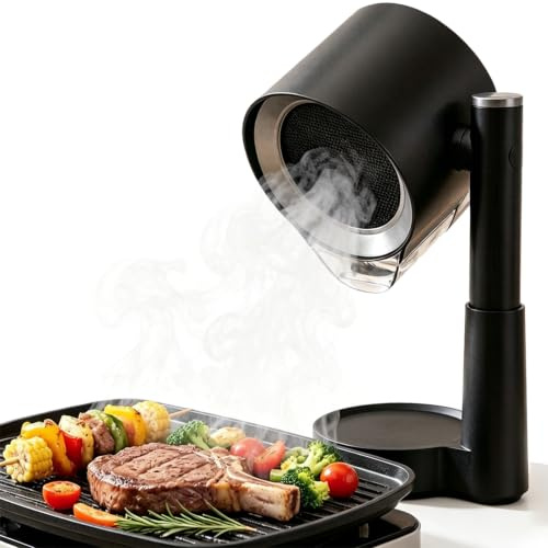 Tisch Dunstabzugshaube, Tragbare Abzugshaube mit Ölsammelbox &Herausnehmbarer Filter, Höhe&Winkel&3 Geschwindigkeiten Verstellbar, 3600U/min Höchstgeschwindigkeit für Camping, Grill, Hot Pot