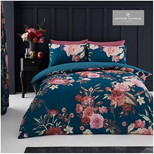 GC GAVENO CAVAILIA Floral Duvet Cover, Soft & Cosy Botanical Quilt Set, Reversible Bedding, Polyester-Cotton, Teal, Single