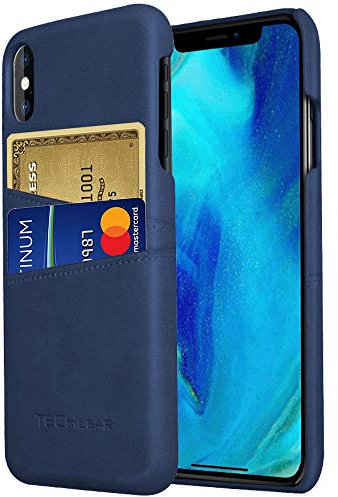 TECHGEAR Card Holder iPhone XS Case, Premium Vintage PU Leather Slim-fit Executive Snap-On Back Protective Shell Case Cover with 2 Card Slots Compatible with Apple iPhone XS 5.8 - Blue