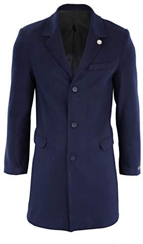 TruClothing Mens 3/4 Long Overcoat Jacket Wool Feel Coat Blinders Slim Fit