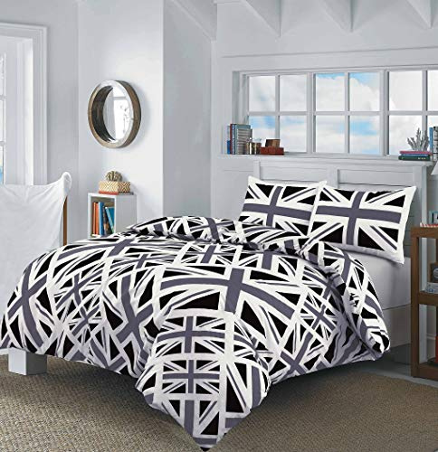 NZ Union Jack Flag Pattern Luxurious Duvet Cover Sets Bedding Sets With Matching Pillowcases (Black, Single)